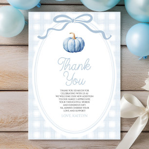 Een Kleine Pompoen Blauwe Strik Baby Shower Bedankkaart