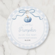 Een Kleine Pompoen Blauwe Strik Herfst Baby Shower