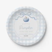 Een Kleine Pompoen Blauwe Strik Herfst Baby Shower