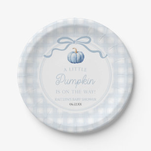 Een Kleine Pompoen Blauwe Strik Herfst Baby Shower Papieren Bordje