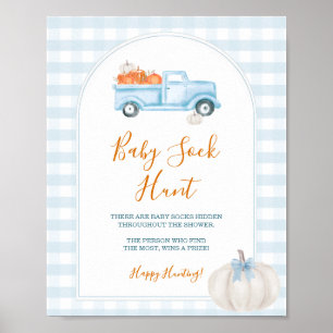 Een Kleine Pompoen Blauwe Truck Gingham Baby Sock Poster
