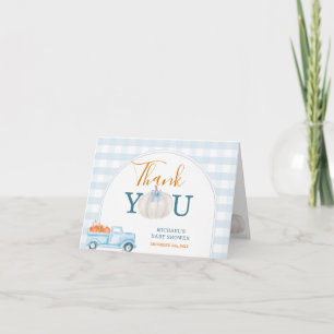 Een Kleine Pompoen Blauwe Vrachtwagen Baby Shower  Bedankkaart
