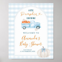 Een Kleine Pompoen Blauwe Vrachtwagen Baby Shower 