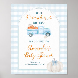 Een Kleine Pompoen Blauwe Vrachtwagen Baby Shower Poster