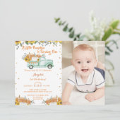 Een kleine pompoen blauwe vrachtwagen eerste verja kaart (Staand voorkant)