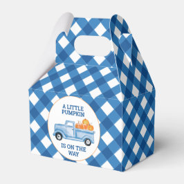 Een kleine pompoen blauwe vrachtwagen herfst baby  bedankdoosjes