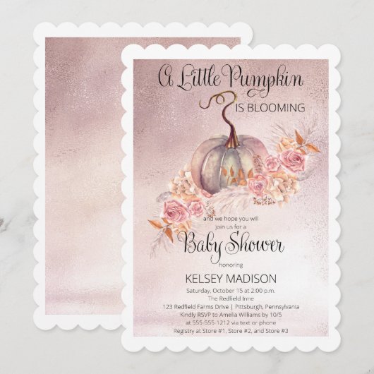 Een kleine pompoen bloeit roze Baby shower Kaart (Voorkant / Achterkant)