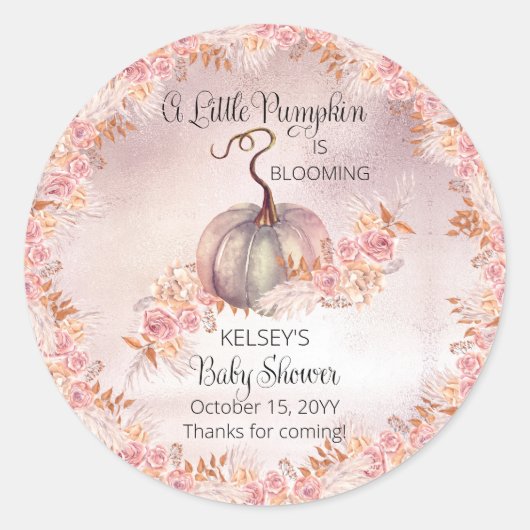 Een kleine pompoen bloeit roze Baby shower Ronde Sticker (Voorkant)