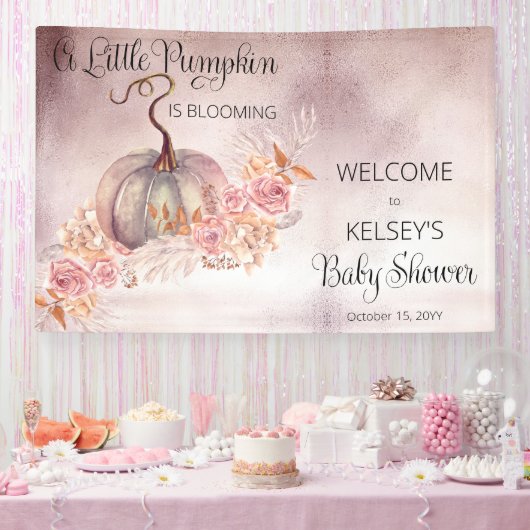 Een kleine pompoen bloeit roze Baby shower Spandoek (Feest)