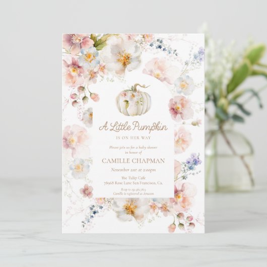 Een kleine pompoen bloemenmeisje Baby shower Kaart (Staand voorkant)