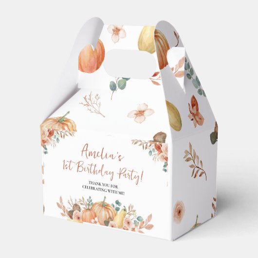 Een kleine pompoen eerste verjaardag gunstbox bedankdoosjes (Achterkant)