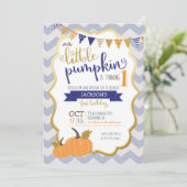 Een kleine pompoen eerste verjaardag uitnodiging (Staand voorkant)