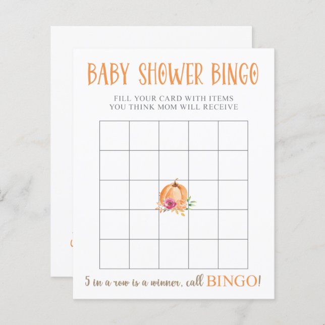 Een kleine pompoen Floral Baby shower Bingo Game (Voorkant / Achterkant)