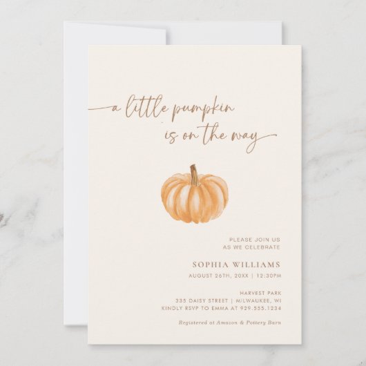 Een kleine pompoen Genderneutrale Herfst Baby show Kaart (Voorkant)