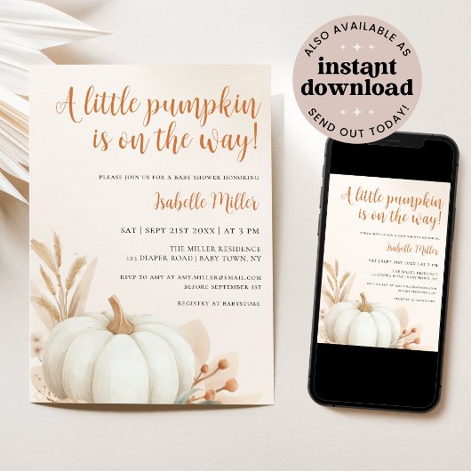 Een kleine pompoen Genderneutrale Herfst Baby show Kaart