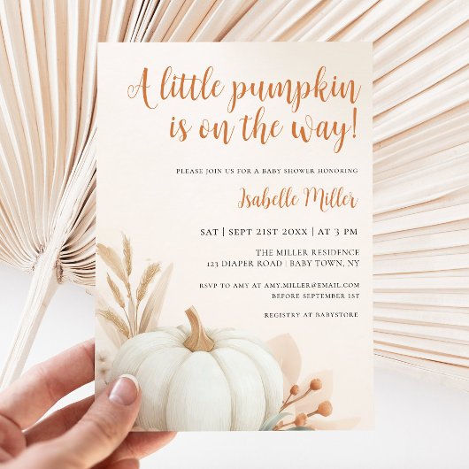 Een kleine pompoen Genderneutrale Herfst Baby show Kaart