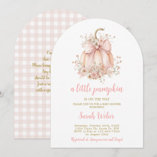 Een kleine pompoen geruit herfst babyshower meisje kaart