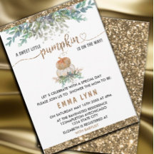 Een kleine pompoen gouden Baby shower uitnodiging