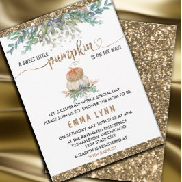 Een kleine pompoen gouden Baby shower uitnodiging