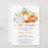 Een kleine pompoen goudglitters Herfst Baby shower Kaart (Voorkant)