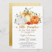 Een kleine pompoen goudglitters Herfst Baby shower Kaart (Voorkant / Achterkant)