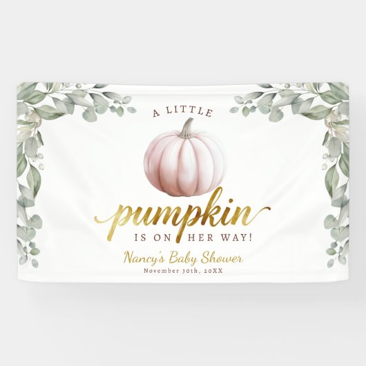 Een Kleine Pompoen Herfst Baby Shower Achtergrond  Spandoek (Horizontaal)
