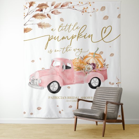 Een kleine pompoen Herfst Baby shower achtergrond Wandkleed (In situ)