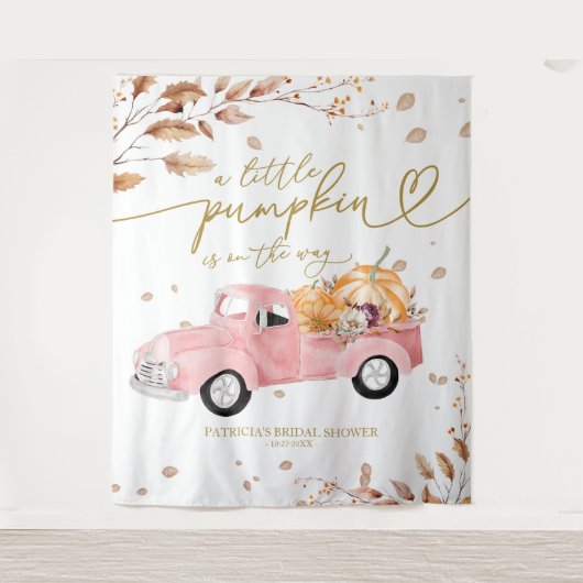Een kleine pompoen Herfst Baby shower achtergrond Wandkleed (Voorkant)