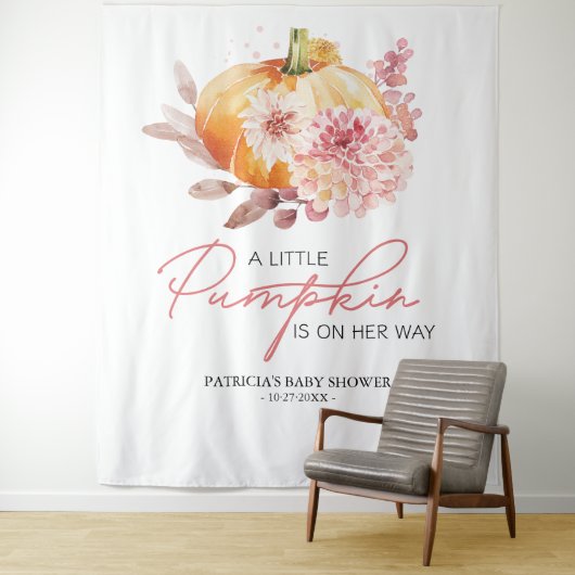 Een kleine pompoen Herfst Baby shower achtergrond Wandkleed (In situ)