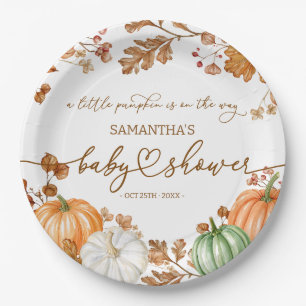 Een Kleine Pompoen Herfst Baby Shower Bladeren & P Papieren Bordje