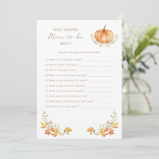 Een kleine pompoen Herfst | Baby shower Game Kaart (Staand voorkant)