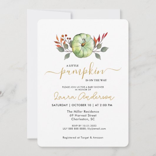 Een Kleine Pompoen Herfst Baby Shower Kaart (Voorkant)