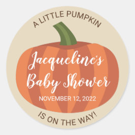 Een Kleine Pompoen Herfst Baby Shower Ronde Sticker