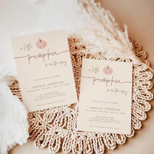 Een kleine pompoen Herfst Baby shower, roze baby m Kaart