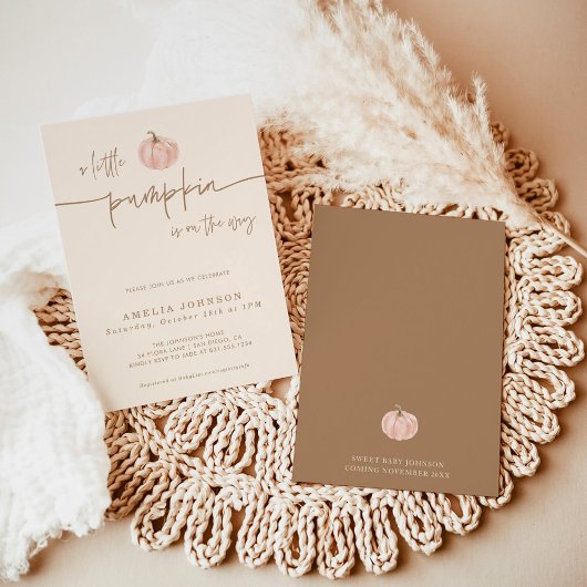 Een kleine pompoen Herfst Baby shower, roze baby m Kaart