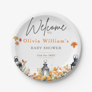 Een Kleine Pompoen Herfst Bloemige Baby Shower Papieren Bordje