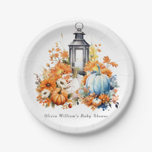 Een Kleine Pompoen Herfst Bloemige Baby Shower Papieren Bordje