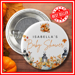 Een Kleine Pompoen Herfst Bloemige Baby Shower Ronde Button 3,2 Cm