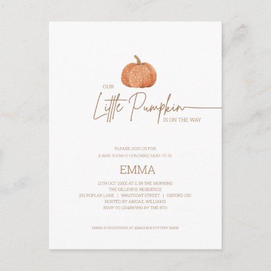 Een Kleine Pompoen Herfst Geslacht Neutrale Baby S Briefkaart (Voorkant)