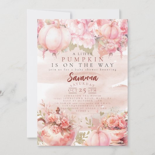 Een kleine pompoen Herfst Herfst Bloem roze verjaa Kaart (Voorkant)