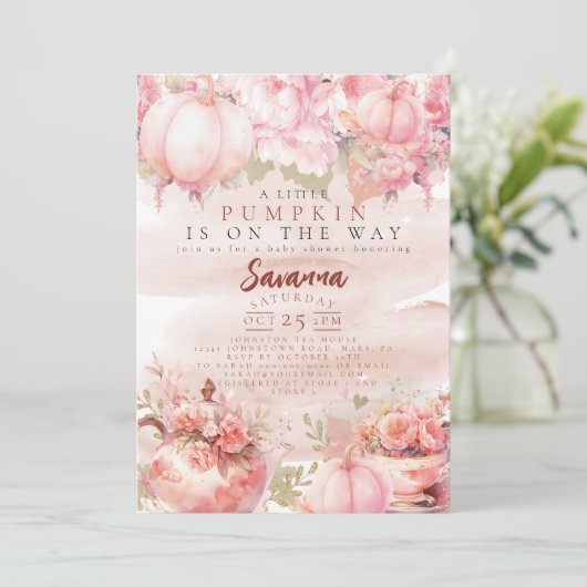 Een kleine pompoen Herfst Herfst Bloem roze verjaa Kaart (Staand voorkant)