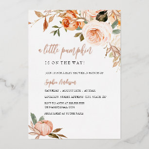 Een Kleine Pompoen Herfst Herfst Folie Baby Shower Uitnodiging