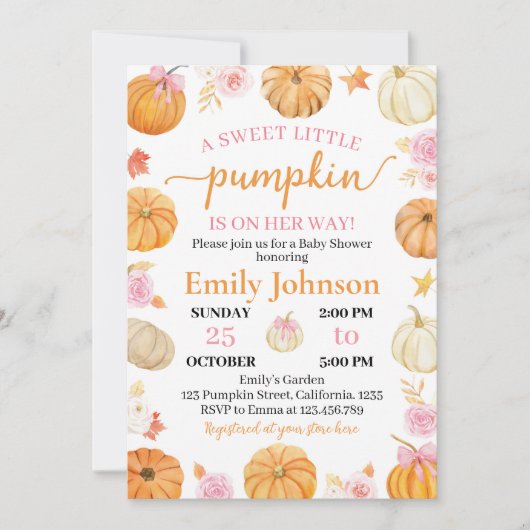 Een kleine pompoen Herfst meisje Baby shower Kaart (Voorkant)