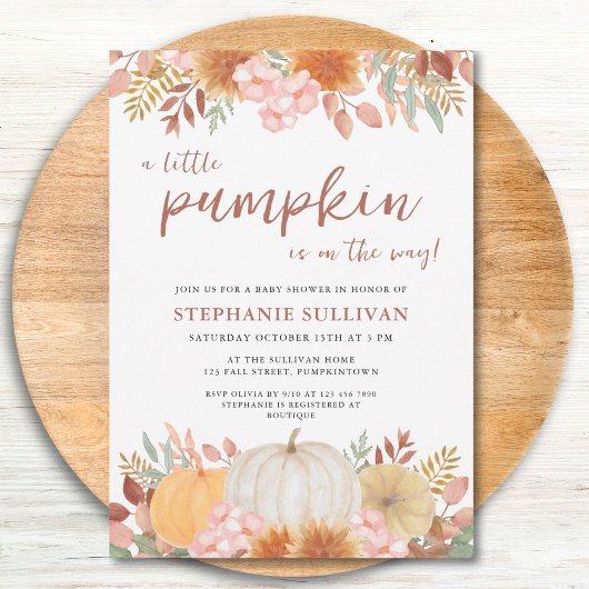 Een kleine pompoen Herfst najaar Floral Baby showe Kaart