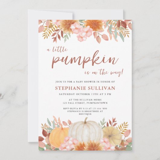 Een kleine pompoen Herfst najaar Floral Baby showe Kaart (Voorkant)
