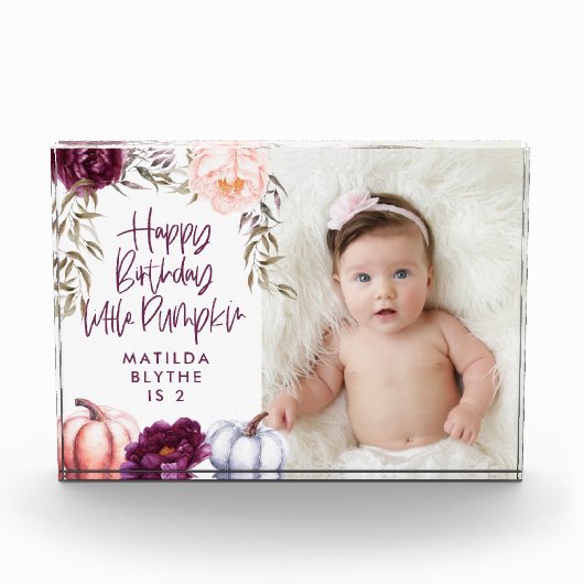 Een kleine pompoen herfst paarse perzik verjaardag fotoblokken (Voorkant)