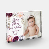 Een kleine pompoen herfst paarse perzik verjaardag fotoblokken (Links)