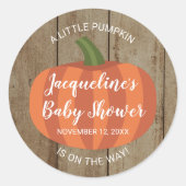 Een Kleine Pompoen Herfst Roestige Baby Shower Ronde Sticker (Voorkant)
