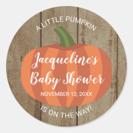 Een Kleine Pompoen Herfst Roestige Baby Shower Ronde Sticker