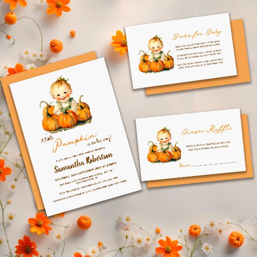 Een kleine pompoen Herfst Schattige kleine jongen  Kaart